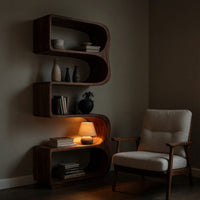 Solid Wood Standing Shelf Minimalist Sunlit Living Room, view 9