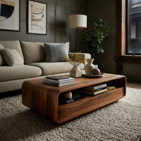 Open-Shelf Coffee Table with Two Drawers Beneath, view 9