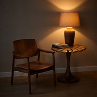 Sculptural Wood Side Table With Leaf Shape Top For Living, view 9