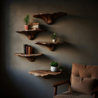 Solid Wood Mushroom Shelf Handcrafted Live Edge Entryway, view 9