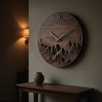 Solid Wood Clock Wall Mountain Landscape Living Room, view 9
