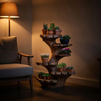 Solid Wood Planters Multi Tier Sculptural Plant Stand Garden, view 9