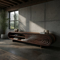 Chisel Carved Ripple Door on a Long Capsule TV Console, view 9