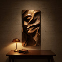 Gouge-Carved Woman's Face, Sculpted Teak Wall Relief, view 9 — view 9