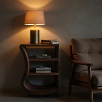 Solid Wood Nightstand Minimal Curved Open Shelf Design Bedroom, view 9