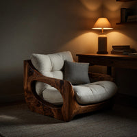 Solid Wood Chair Lounge Seating With Carved Form Living Room, view 9