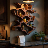 Solid Wood Spice Rack Rustic Entryway Design With Handcrafted Cabinet, view 9