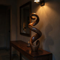 Solid Wood Sculpture Wall Art Rustic Large Twisted Spiral Floor Office, view 9