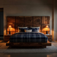 Solid Wood Headboard Minimal Grid Dark Contemporary Bedroom, view 9