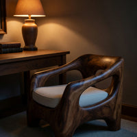 Solid Wood Chair Armchair With Sculptural Frame Porch, view 9
