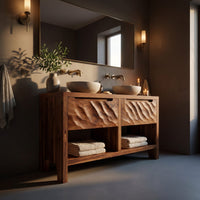 Solid Wood Bathroom Vanity Rustic With Two Drawers, view 9
