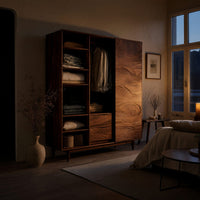 Solid Wood Wardrobe Minimal With Carved Front Bedroom Space, view 9