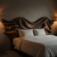 Solid Wood Headboard Artistic Sculptural With Wave Carving Bedroom, view 9