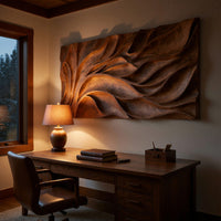 One Teak Slab Carved Into Drifting Leaves, Wall Panel, view 9 — view 9