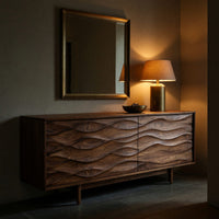 Solid Wood Sideboard With Carved Wave Front Panels Home, view 9
