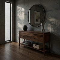 Hand-Fitted Console Table with Four Drawers in Walnut, view 9