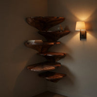 Solid Wood Corner Shelf Farmhouse Leaf Shape Bathroom Wall Decor Display, view 9