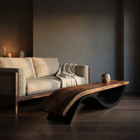 Handcrafted Wooden Bench With Unique Undulating Form For Living Room, view 9