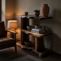 Solid Wood Standing Shelf Artistic Live Edge Entryway Storage, view 9