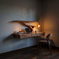 Wall Mounted Wood Desk With Upper Shelves For Home Office, view 9