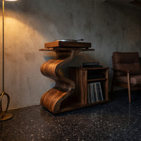 Solid Wood Record Player Stand Sculptural Turntable Audio Lounge, view 9