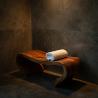 Solid Wood Teak Shower Bench Curved Sculptural Bathroom, view 9