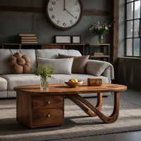 Two-Drawer Oval Coffee Table, Made to Order in Solid Wood, view 9