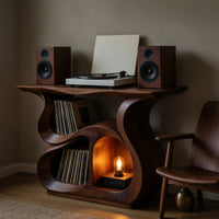 Solid Wood Record Player Stand Storage Cabinet Music Lounge Space, view 9