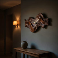 Solid Wood Clock Organic Wave Design Cozy Bedroom Space, view 9