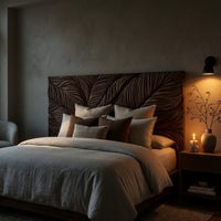 Solid Wood Headboard Leaf Relief Minimal Bedroom, view 9