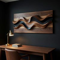 Hand-Carved Wave Relief in Walnut and Blackened Wood, view 9 — view 9