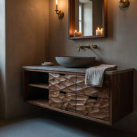 Solid Wood Bathroom Vanity Luxury Modern Japandi, view 9