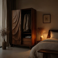 Solid Wood Wardrobe Sculptural With Wave Doors Bedroom, view 9