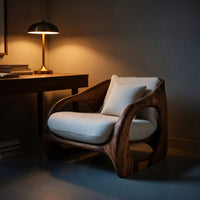 Solid Wood Chair Scandinavian Accent With Curved Form Living Room, view 9