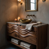 Solid Wood Bathroom Vanity Scandinavian Floating With Cabinet Apartment, view 9
