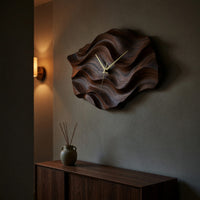 Solid Wood Clock Artistic Wall Wavy Design Living, view 9