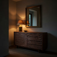 Solid Wood Sideboard With Sculpted Wave Doors Modern, view 9