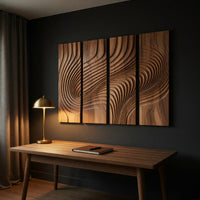 Chisel-Cut Ripples Across Four Wood Wall Panels, view 9 — view 9