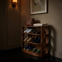 Solid Wood Shoe Storage Bench Mid Century Vertical Rack Hallway Closet, view 9