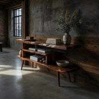 Live Edge Media Console, Stepped Shelves, Tapered Legs, view 9