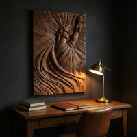 Hand-Carved Statue of Liberty Relief in Solid Walnut, view 9 — view 9