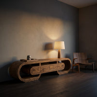 Modern Wood Tv Cabinet Curved Design With Drawers For Living, view 9