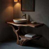 Solid Wood Live Edge Vanity Solid Bathroom Organic Minimalist Bath, view 9