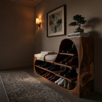 Solid Wood Shoe Storage Bench Rustic Rack Entryway Hallway Corner, view 9
