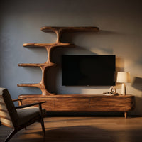 Contemporary Wood Tv Stand With Multi Tiered Shelves For Living, view 9