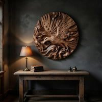 Round Eagle Medallion, Carved Wood Wall Sculpture, view 9 — view 9