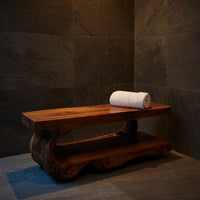 Solid Wood Teak Shower Bench Bath With Storage Shelf Bathroom, view 9