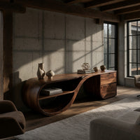 Hand-Sculpted Loop Base TV Console with Drawer Bank, view 9