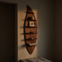 Solid Wood Wall Mounted Shelf Mid Century Shelving Unit Study Room, view 9