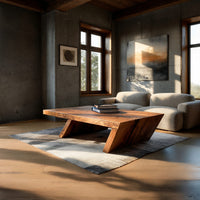 Cantilevered Solid Wood Coffee Table on Angled Legs, view 9